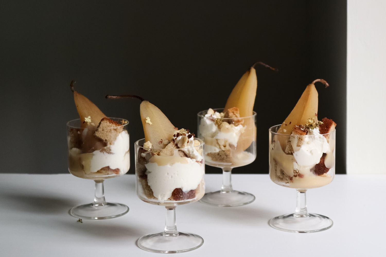 Pear Trifles with Rye Pound Cake and Spiced Caramel Sauce
