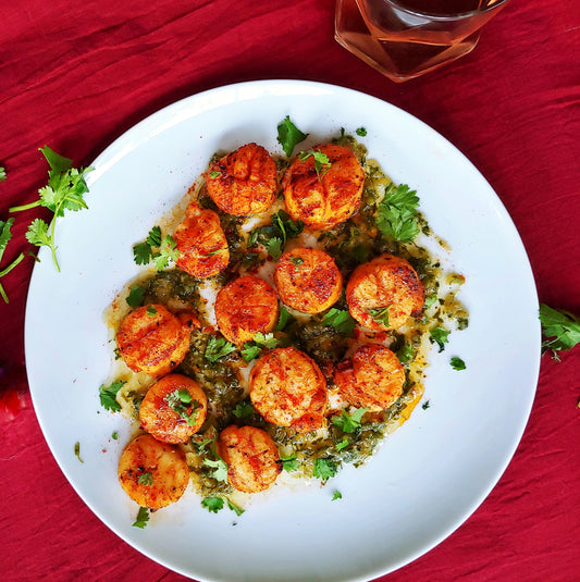 Grilled Blackened Scallops with Cilantro Chimichurri