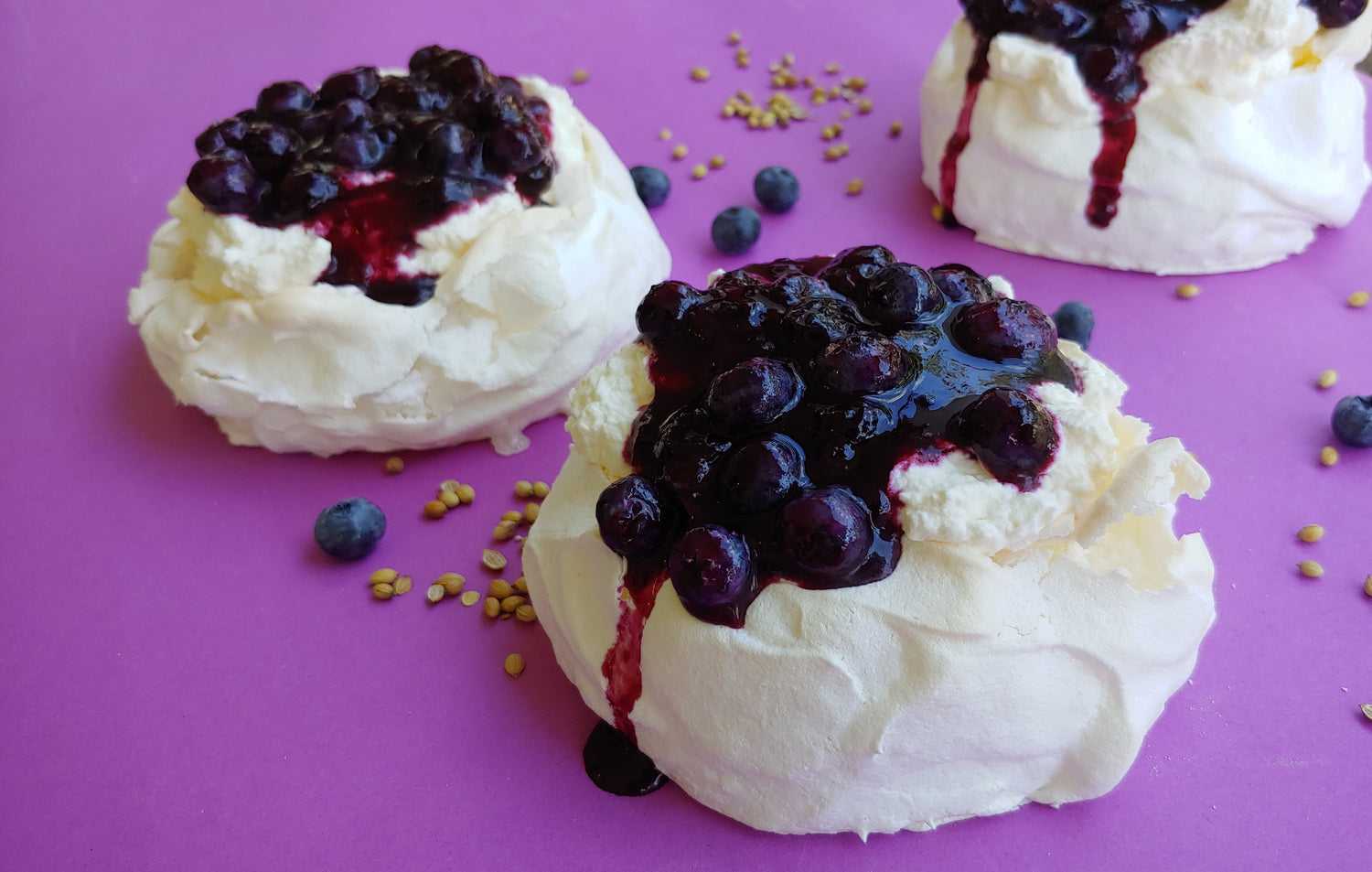 Blueberry Coriander Pavlovas