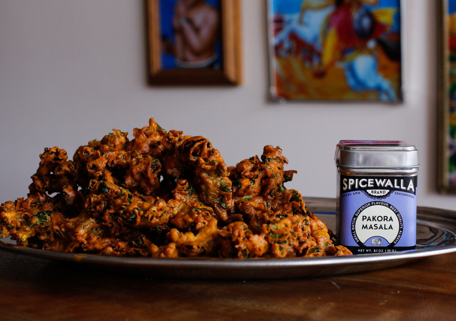 Veggie Pakoras with Green Chutney and Sweet Yogurt
