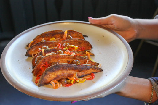 Chef Chuck Baudendistle's Chai Masala Sweet Potatoes with Fig Jam and Pickled Peppers