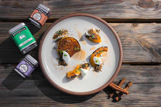 Butternut Squash Brulee with Fresh Mozzarella, Brown Butter, and Pumpkin Seed Dukkah