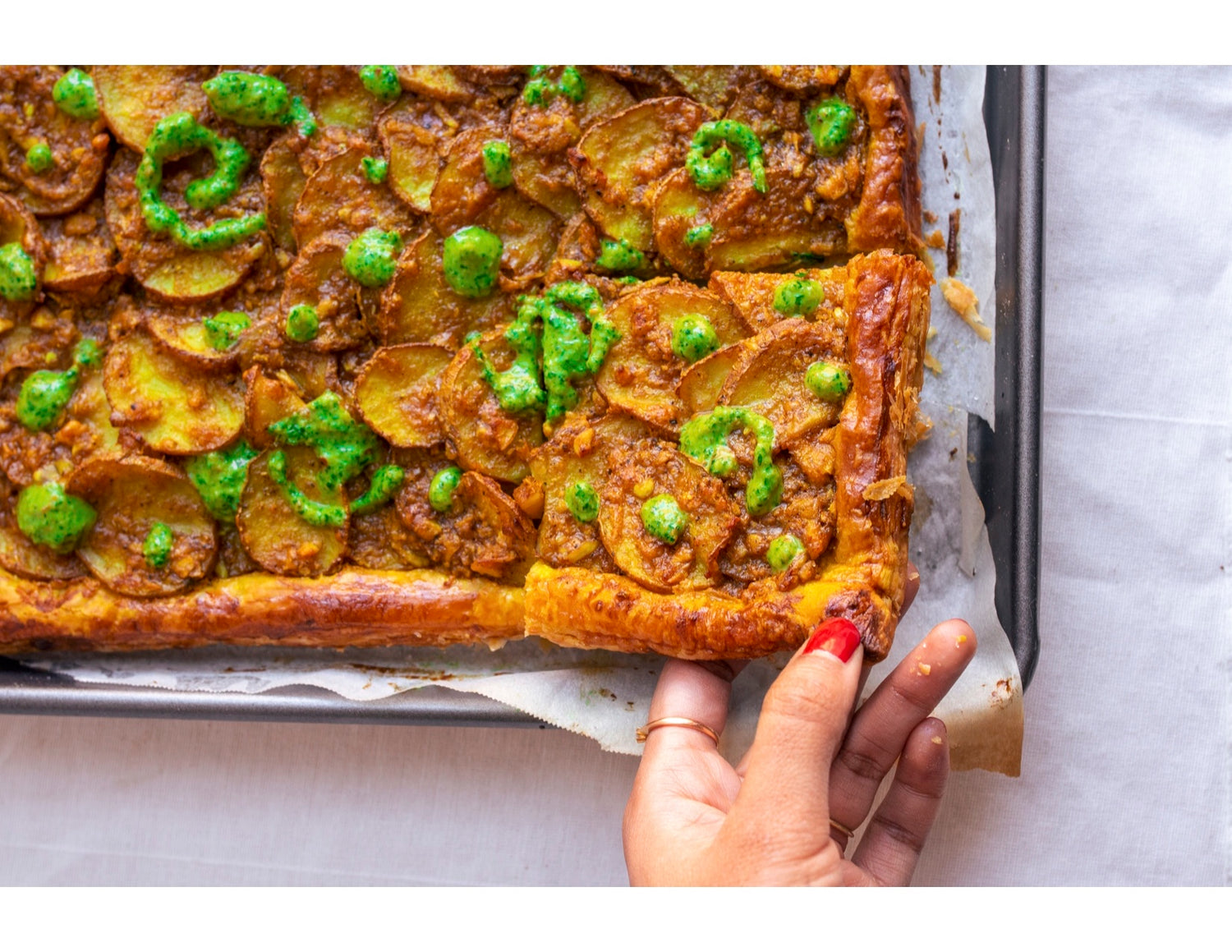 Turmericky Potato Tart with Green Chutney