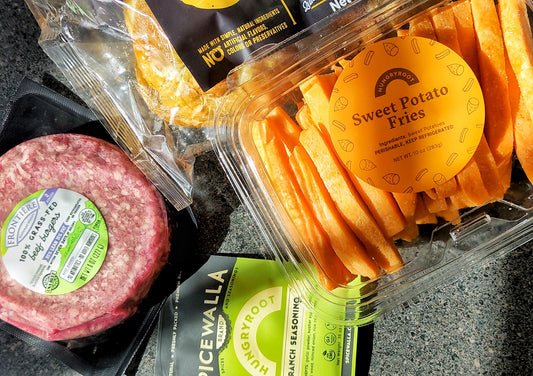 Hungryroot Ranch Burger + Sweet Potato Fries