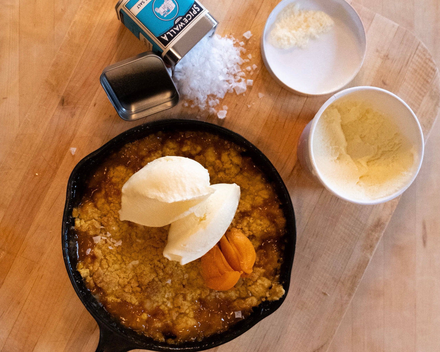 Turmeric Apricot Crisp With Bay Leaf + Green Peppercorn Ice Cream