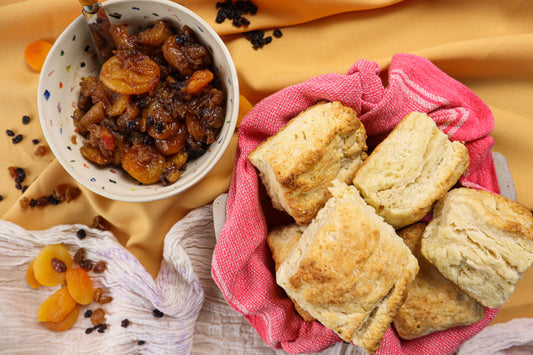 Mulling Spice Winter Fruit Compote with Buttermilk Biscuits