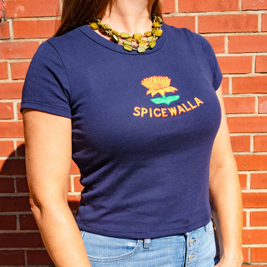 Spicewalla Lotus Baby Tee in Navy