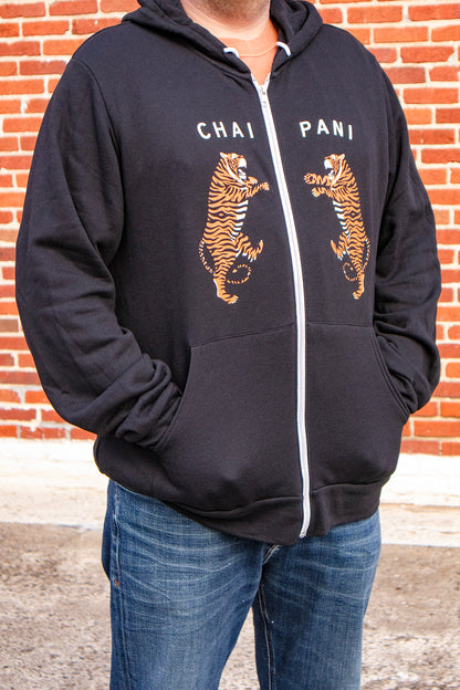 Chai Pani Tiger Zip Hoodie in Black