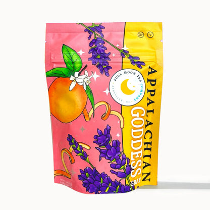 Pink and yellow bag with apricot and lavender design, featuring 'Appalachian Goldchian' branding.