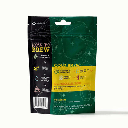 Green and yellow packaging for cold brew with brewing instructions on a white background