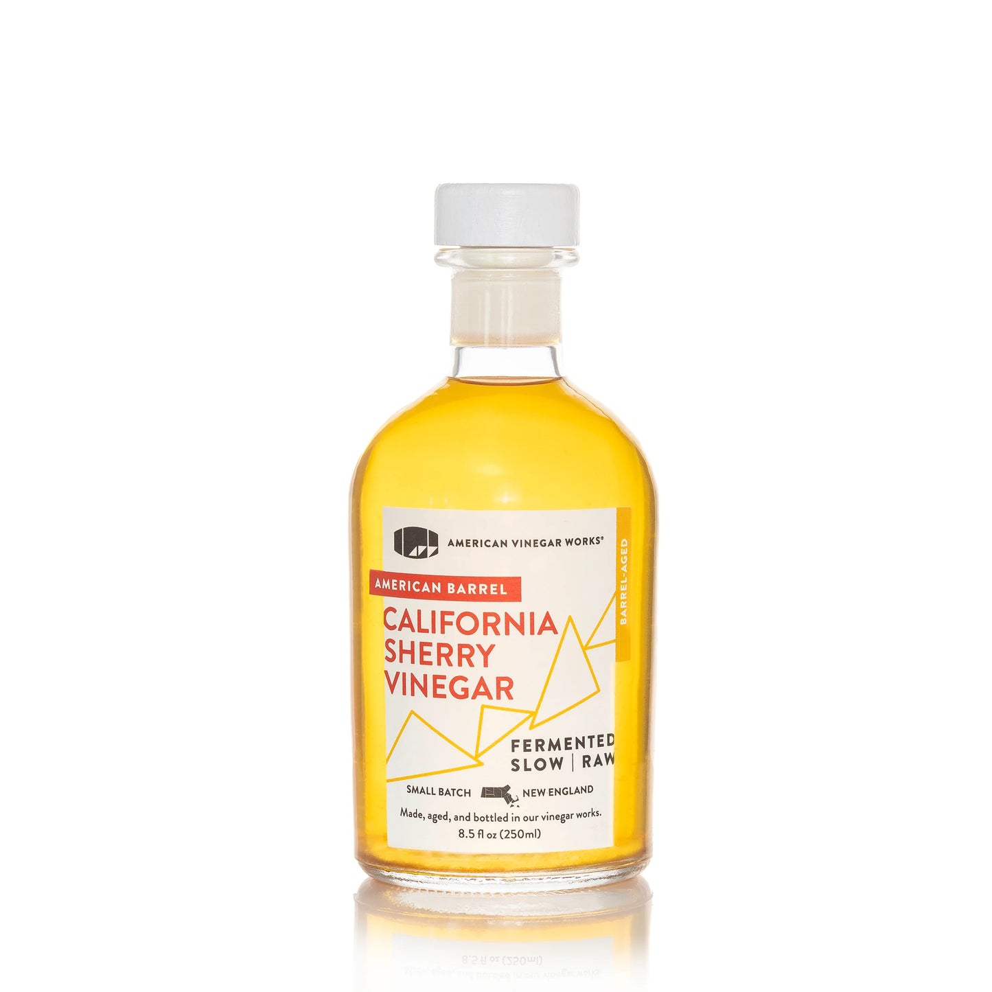 Bottle of California Sherry Vinegar on a white background